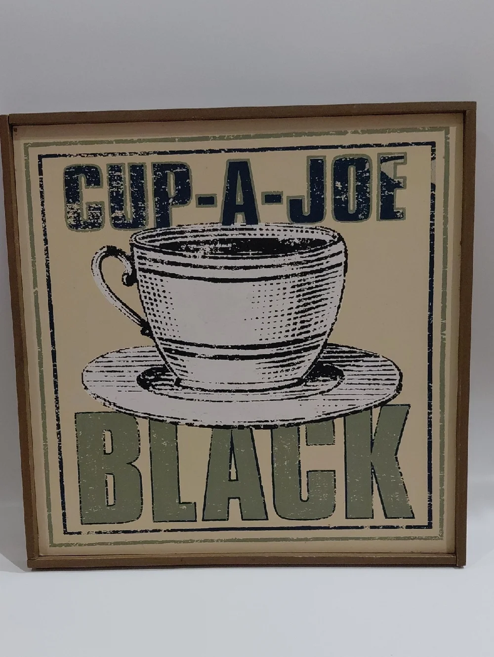 Clover Valley Used serigraph printing Retro Coffee Wood Picture In Navy & Cream